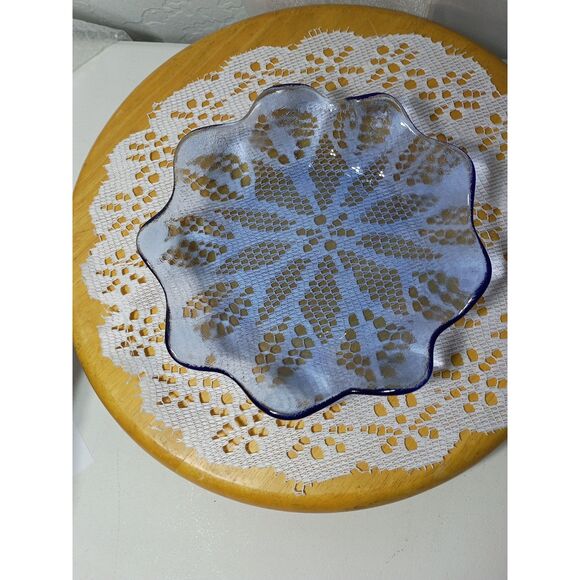 Antique blue ombre to clear glass ruffled bowl Steuben Glass Art~Antique~ - Picture 6 of 9